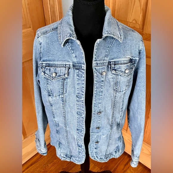Laura Ashley Embellished Blue Denim Jacket 4 pockets Silver Buttons and Sequins - Picture 10 of 17